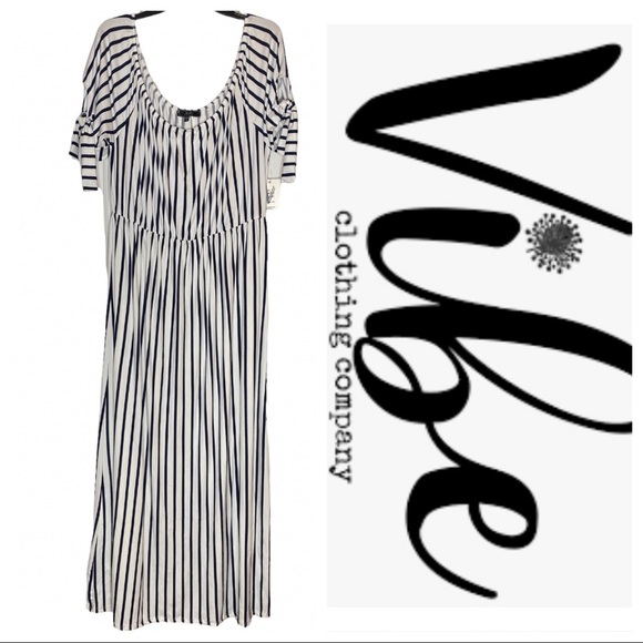 Brand New! Vibe Sportswear Blue and White Vertical Striped Maxi Dress Size 3X - Picture 3 of 12